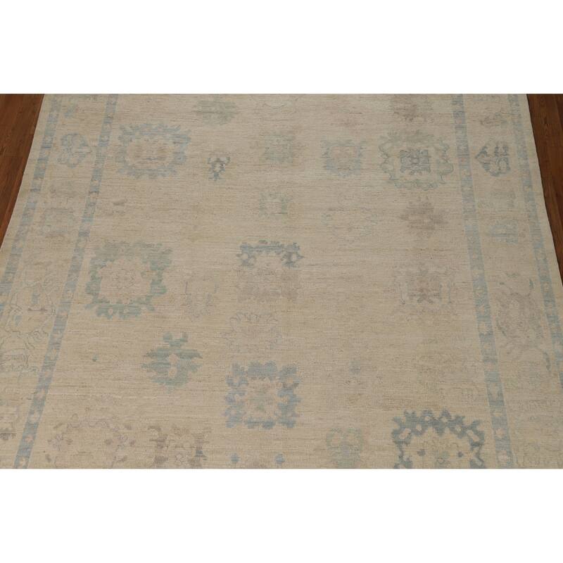 Oushak Turkish Area Rug Vegetable Dye Hand-Knotted Beige Wool Carpet - 7'9"x 10'2"