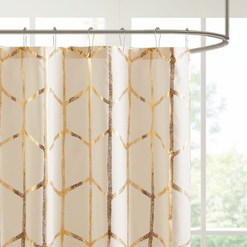 Intelligent Design Khloe Geometric Metallic Printed Shower Curtain