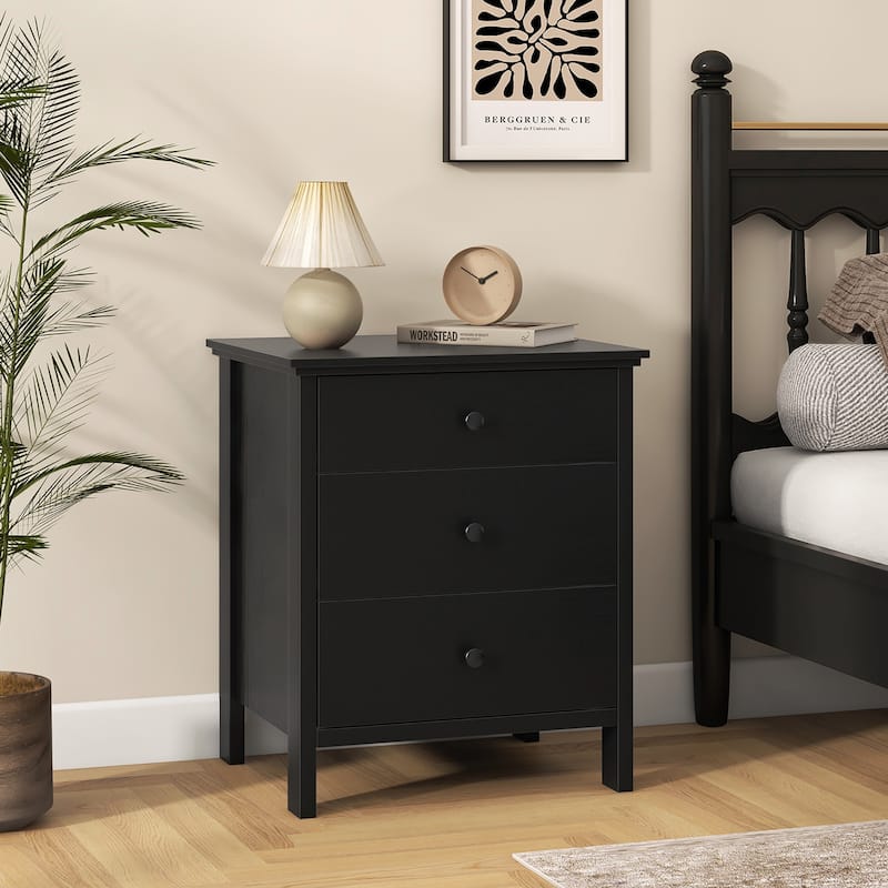 Gymax Nightstand w/ 3 Drawer for Bedroom Compact Storage Chest Modern