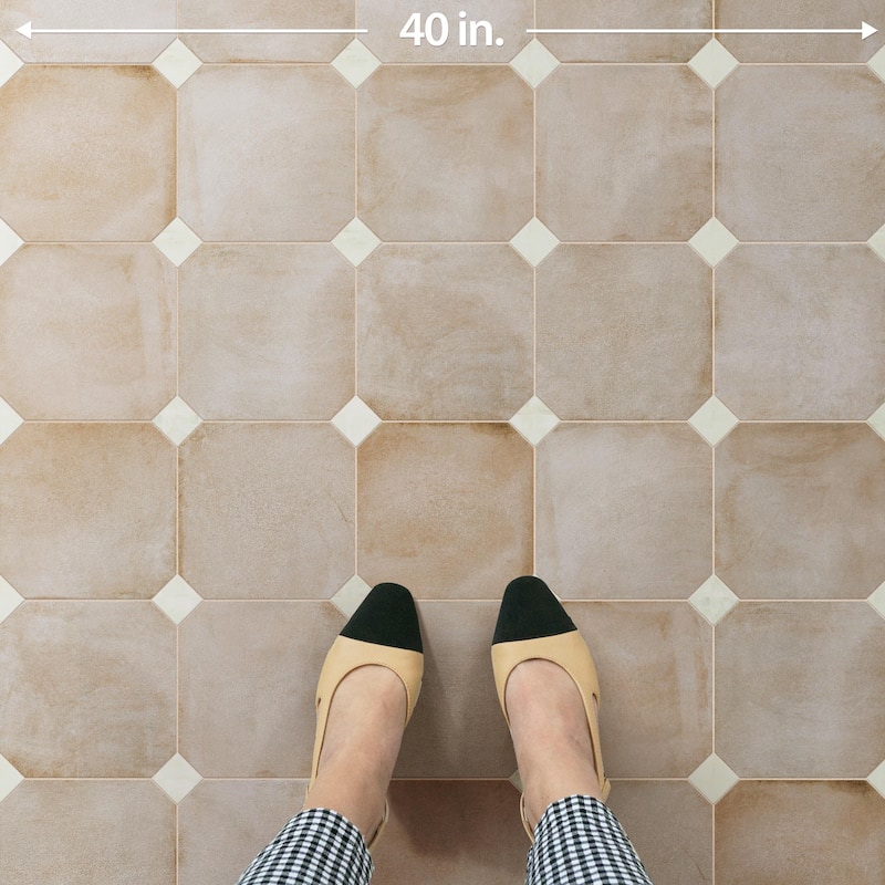 Merola Tile Laverton Octagon Arena with Taco Nieve 7-7/8" x 7-7/8" Porcelain Floor and Wall Tile