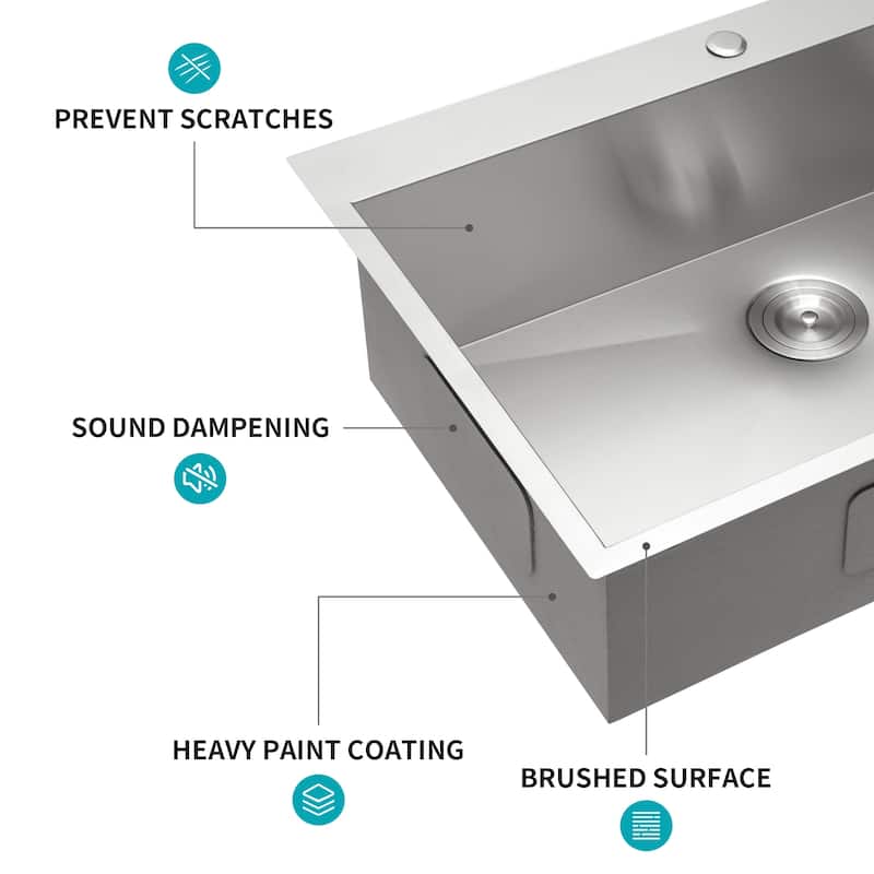 28 Inch Drop In Sink - 28 inch Kitchen Sink Drop in Topmount Single Bowl Sink 18 Gauge Stainless Steel Kitchen Sink Basin
