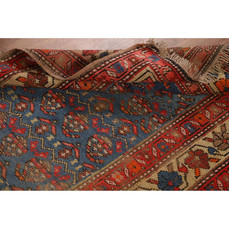 Hand Knotted Oriental 100% Wool Carpet Traditional Geometric Navy Blue & Blues Heriz Runner Rug - 15' 0'' X 3' 6''