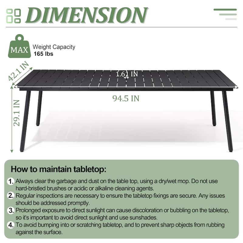 7/9-Piece Outdoor Rectangle Aluminum Dining Table with Umbrella Hole include Folding Chairs