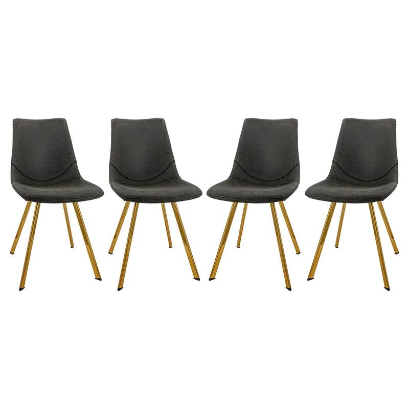 Markley Leather Dining Chair Set of 4 With Gold Metal Legs Modern Accent Side Chair - Charcoal Black