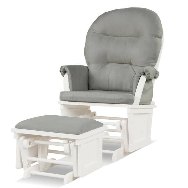 slide 2 of 27, Wood Baby Glider and Ottoman Cushion Set with Padded Armrests for Nursing - 29.5" x 26" x 40" Light Grey