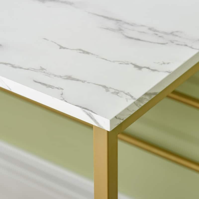 HOMCOM Modern Vanity Makeup Desk with Mirror, Dressing Table, White & Gold