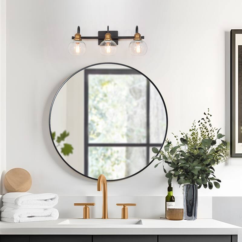 Olia Modern Black Gold 3/4/5-Light Bathroom Vanity Lights Globe Glass Wall Sconces