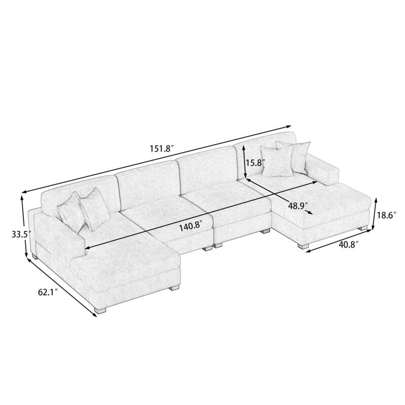 Modern Upholstered Chenille Modular Sectional Sofa with 2 Chaise