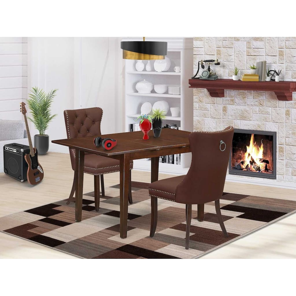 HomeStock 3-Pc Mahogany Finish Rectangular Solid Wood Top With Butterfly Leaf Dining Table Set