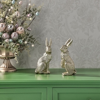 7.5" Resin Bunny With Floral Collar Set of 2