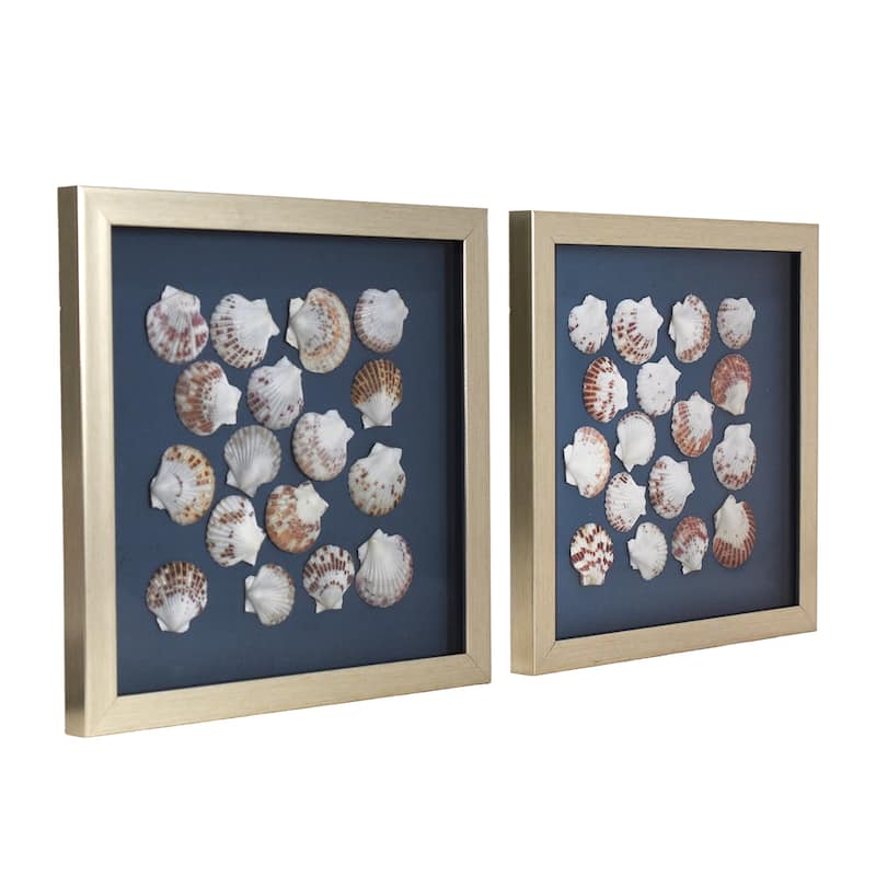 American Art Decor 2-Piece Coastal Seashell & Sea Glass Shadowbox Framed Wall Art Set