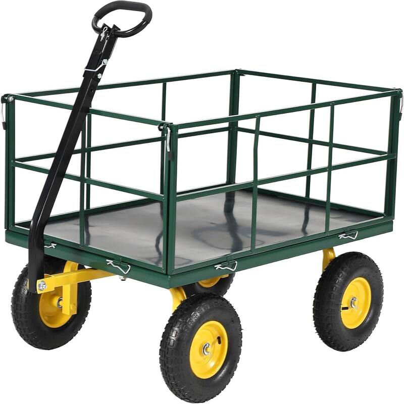 1500-lb Capacity Steel Mesh Garden Cart with Removable Sides and Wheels Green - Green