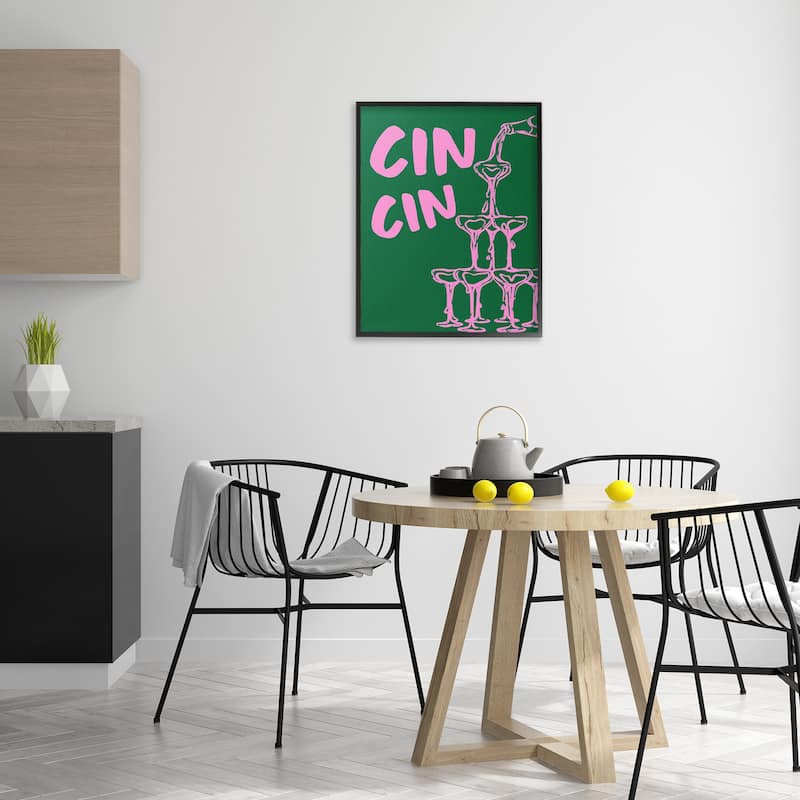 Stupell Green & Pink Cin Cin Framed Giclee Art Design By House of Lulu