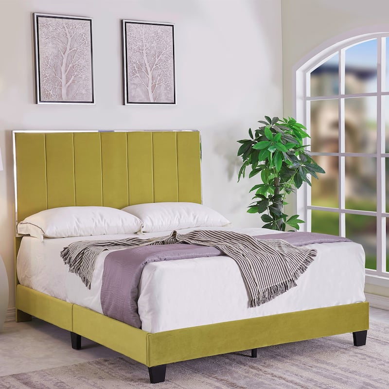 Mallory Upholstered Platform Bed by US PRIDE FURNITURE - GOLDEN YELLOW - Queen