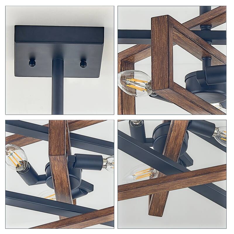 14 inch wood painted pendant 3 Lt - Wood Black