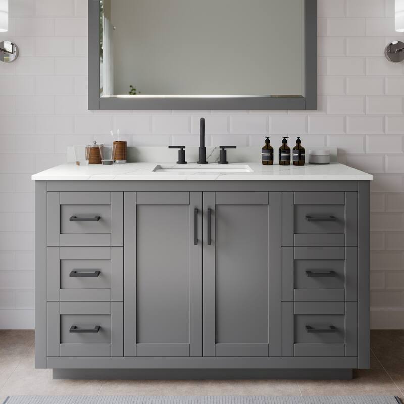 Wyndham Collection WCF292954S-QTZ-US3MXX Miranda 54" Free Standing - Dark Gray / Giotto Quartz Top / Matte Black