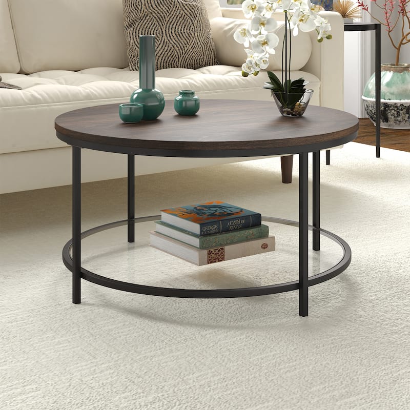 Sevilla 32'' Wide Round Coffee Table with MDF Top and Glass Shelf - 32" Wide