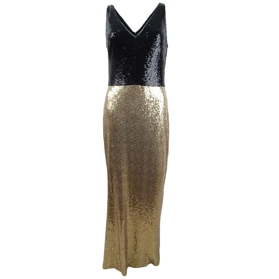 ralph lauren black and gold dress Lauren Ralph Lauren Black Mesh Gold Stripe Dress Sz 12 Sleeveless Bodycon  NWT