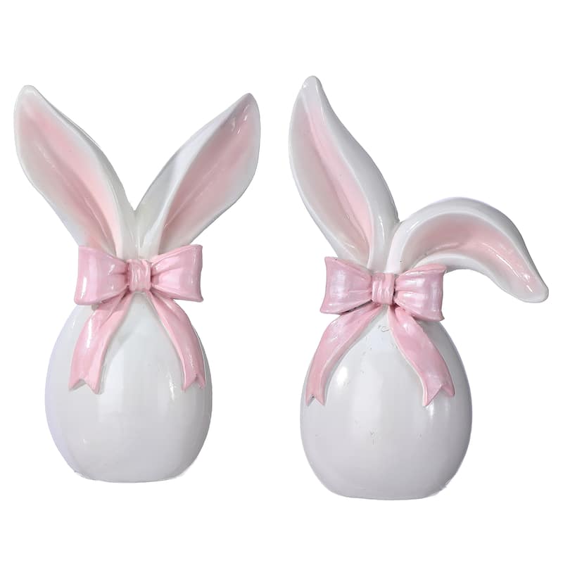 7.5" Resin Egg With Bunny Ears And Bowtie Set of 2