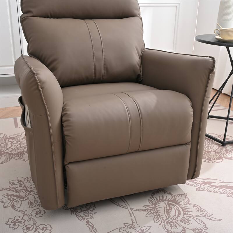 PU Rocking Recliner Chair, 360 Swivel Nursery Rocking Chair, Rocking Swivel Recliner Chair for Bedroom, Side Pocket