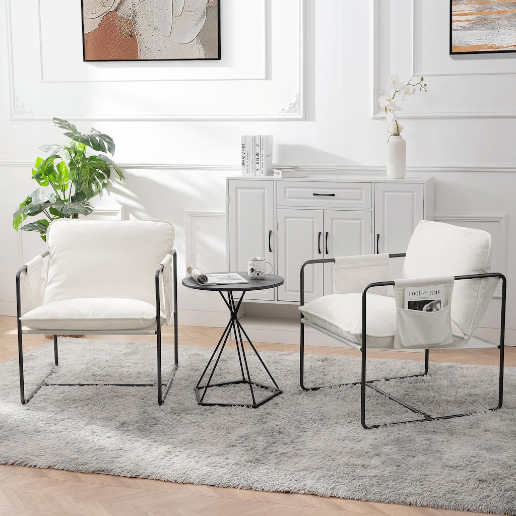 Iron Frame Accent Chair with High Armrest Design