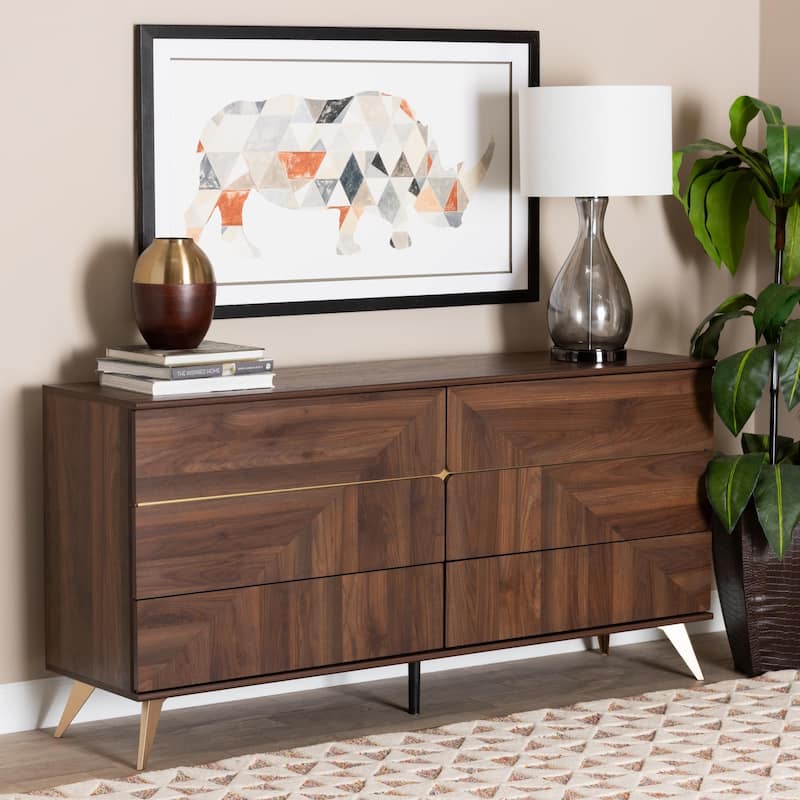 Graceland Mid-Century Modern Transitional Walnut Brown Finished Wood 6-Drawer Dresser