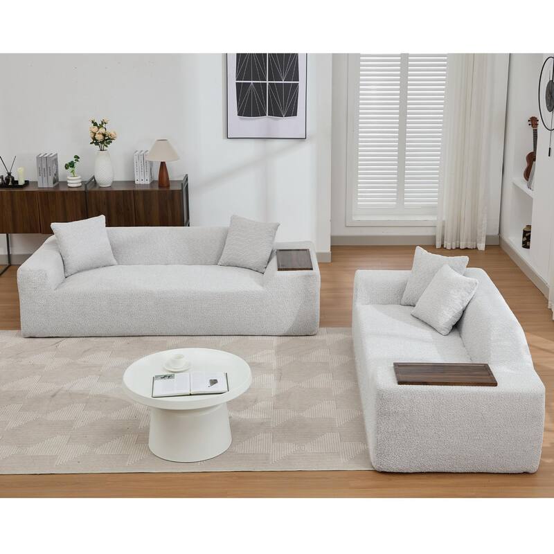 5-Seat Boucle Cloud Sofa Set (3+2) with End Tables & 4 Pillows