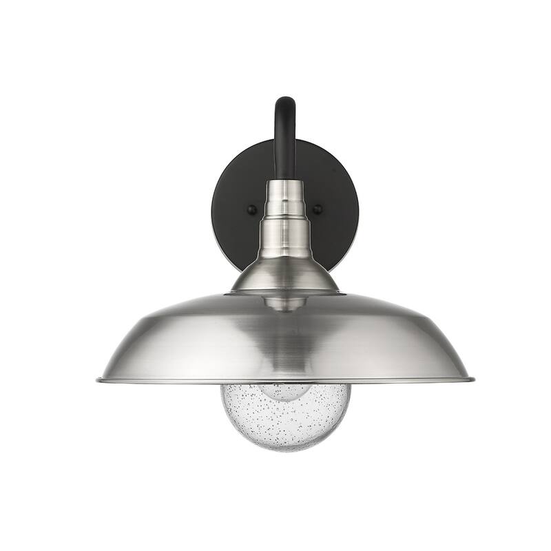 1-Light Outdoor Flush Mount Wall Light with Clear Seedy Glass Shade and Steel Fixture Garden Lighting