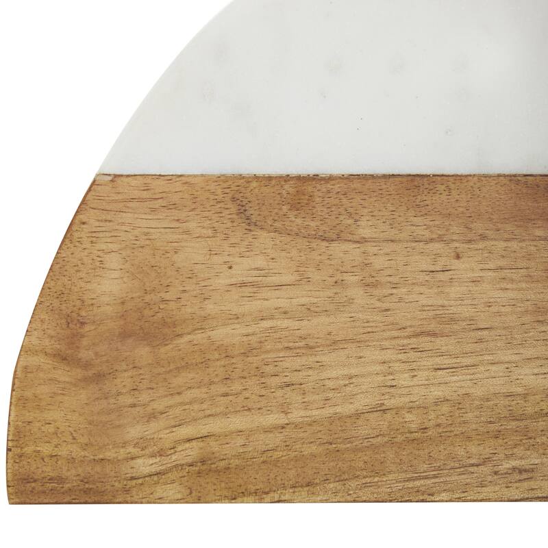 Mango Wood Geometric Arched 5 lbs Decorative Bookends with White Marble Tops - Set of 2 Brown - Roche River Decor
