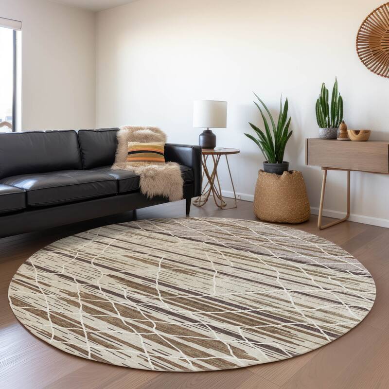 Machine Washable Indoor/ Outdoor Modern Global Chantille Rug - Beige - 8' x 8'