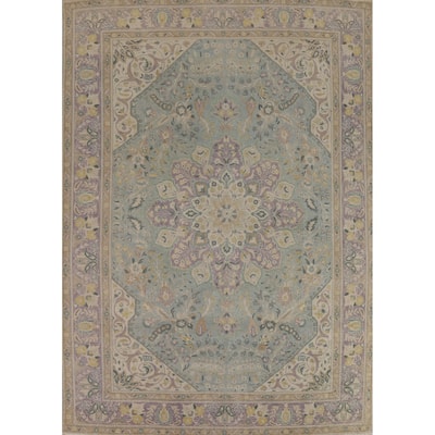 Blue Floral Tabriz Persian Vintage Rug Handmade Oriental Wool Carpet - 8'5" x 11'3"