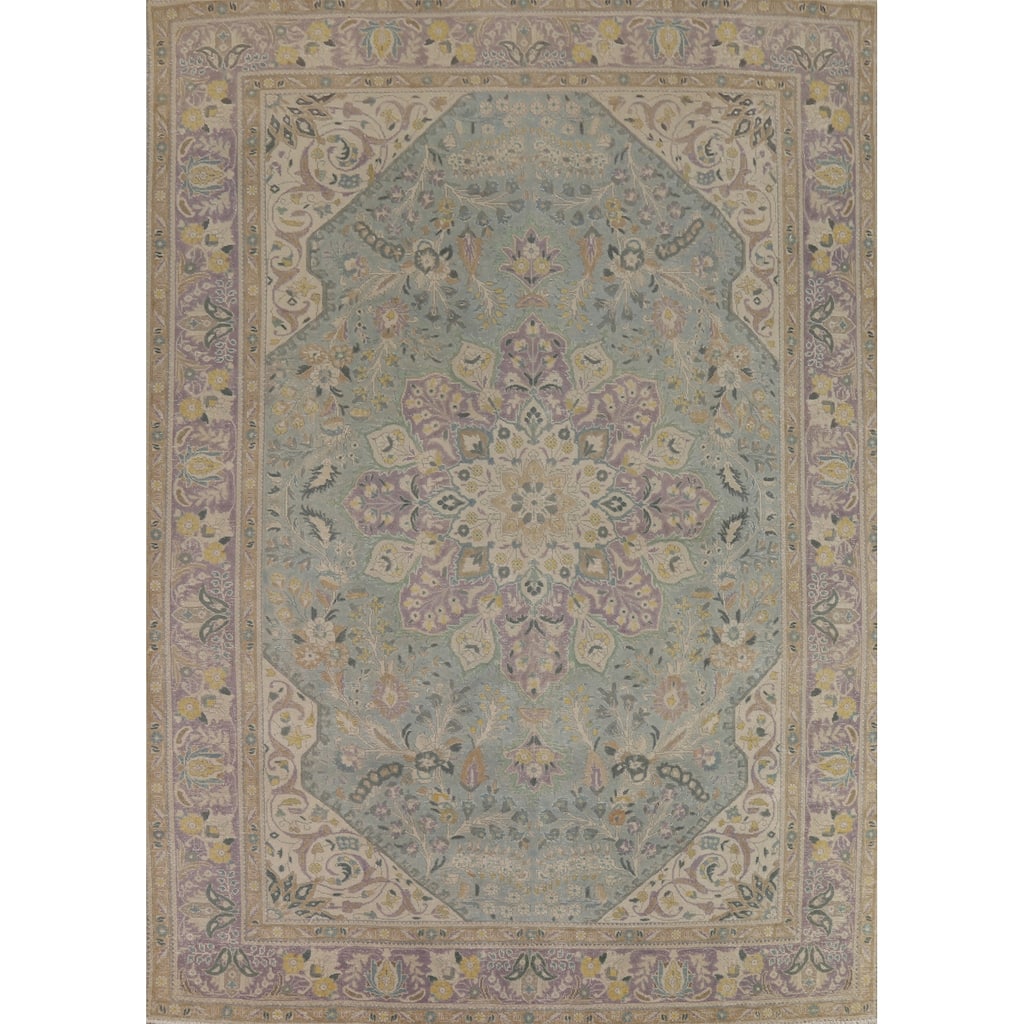 Blue Floral Tabriz Persian Vintage Rug Handmade Oriental Wool Carpet - 8'5" x 11'3"