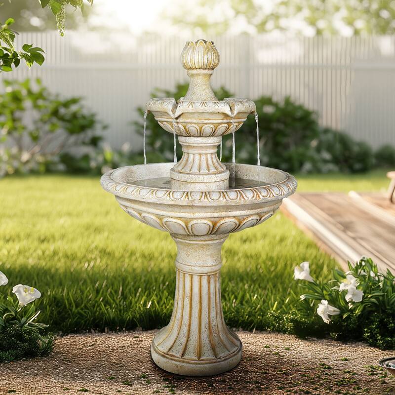 SunJet 40.5" Tall 3-Tier Pagoda Concrete Water Fountain - 40.5'' H X 25'' W X 25'' D