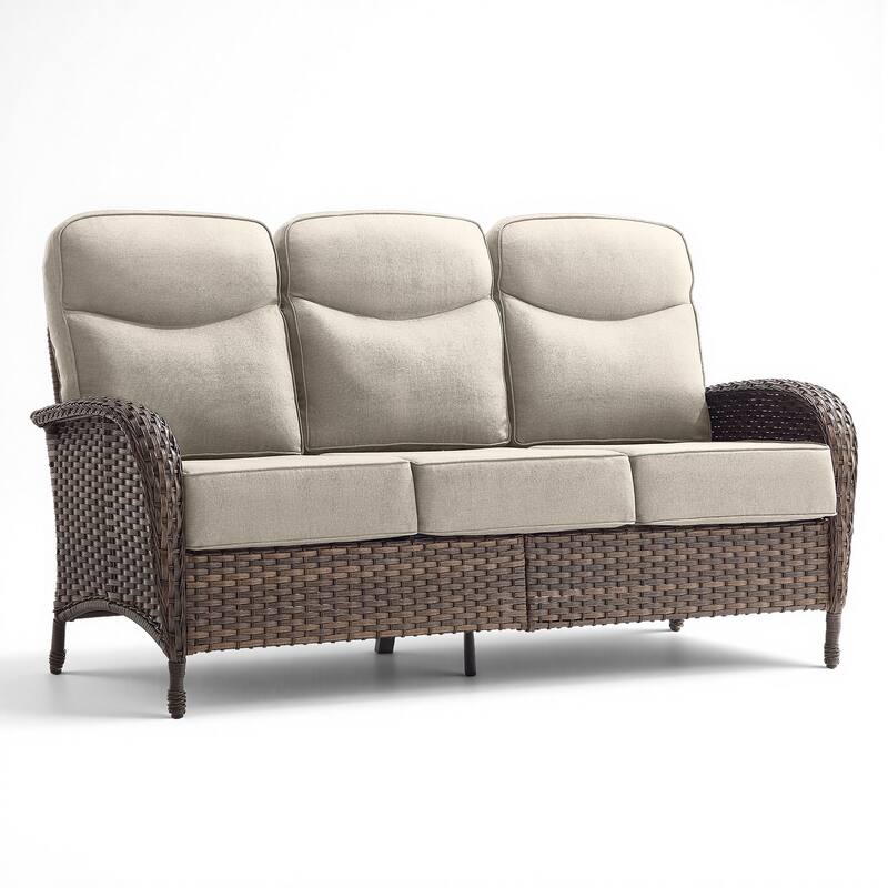 Pocassy Outdoor Wicker Patio Sofa with Anti-slip 6 In Cushions