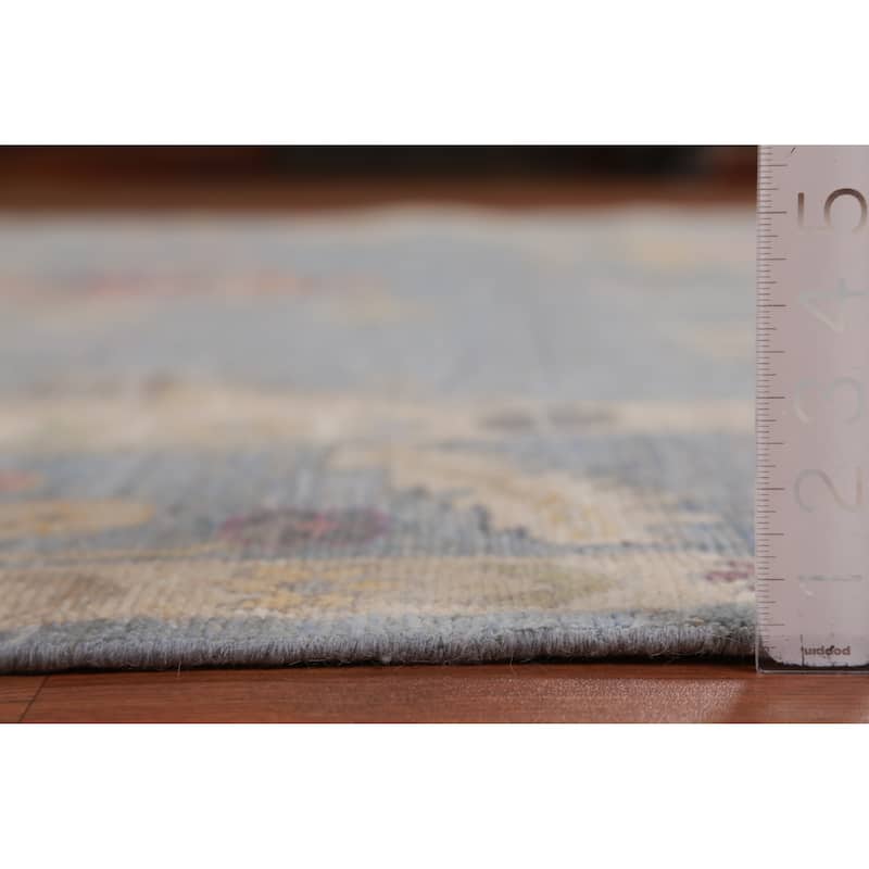 Hand Knotted Oriental 100% Wool Carpet Transitional All-Over Navy Blue & Blues Oushak Area Rug - 12' 2'' X 8' 9''