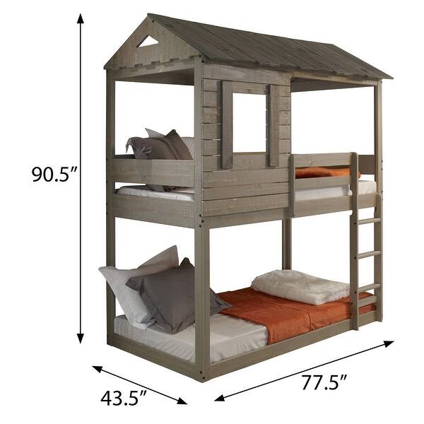 dimension image slide 0 of 3, Rustic Twin Over Twin Bunk Bed with Built-in Ladder ,Guardrails