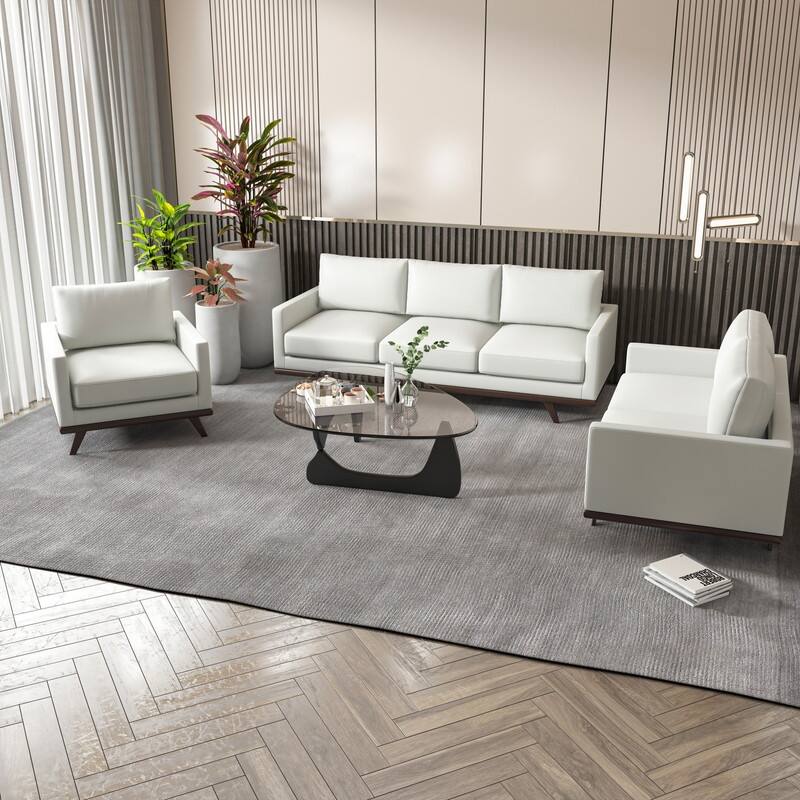 Chester Modern 3-Piece Leather Upholstered Sofa Set with Solid Wood Base and Removable Cushion for Living Room
