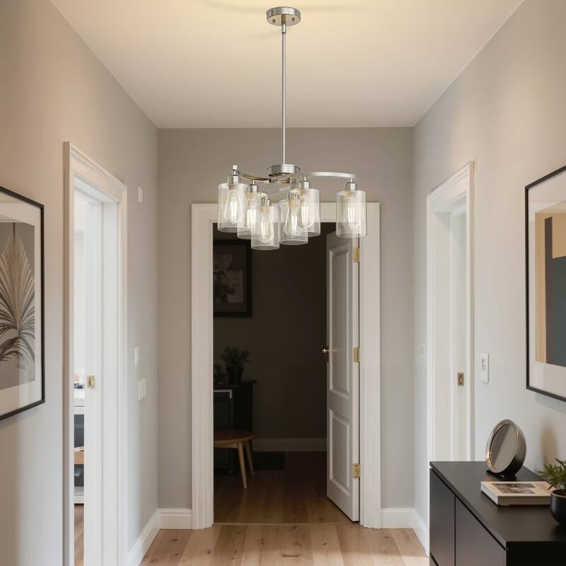 YANSUN 6-Light Brushed Nickel Chandelier with Curved Arms