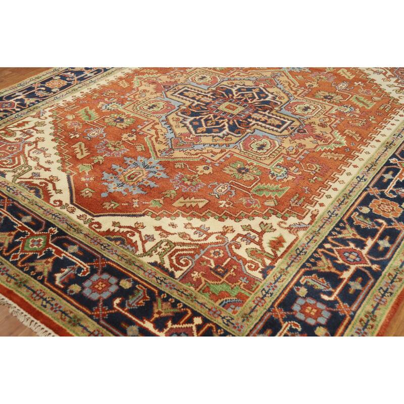 Orange Heriz Serapi Indian Area Rug Handmade Traditional Wool Carpet - 7'10" x 9'10"