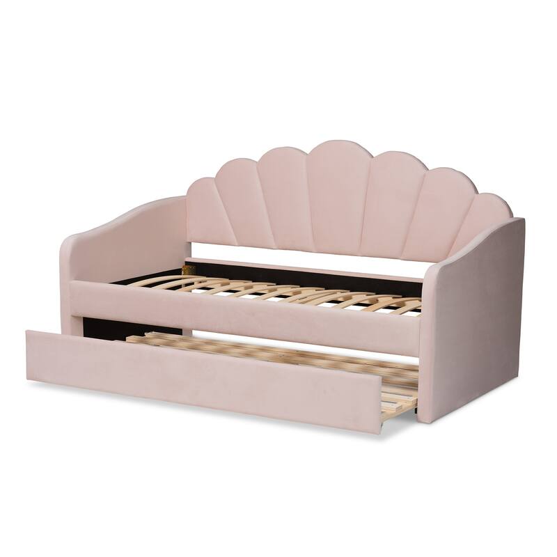 Velvet Daybed with Trundle - Twin Size Upholstered Daybed - Light Pink Fabric Daybed for Bedroom