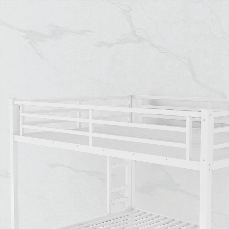Metal Queen over Queen Bunk Bed, Space-Saving, Noise-Free Design, No Box Spring Needed, White