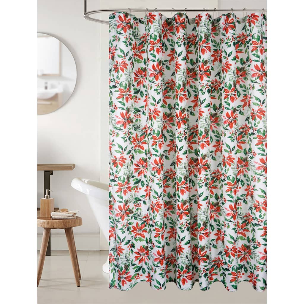 Poinsettia Painted Christmas Shower Curtain