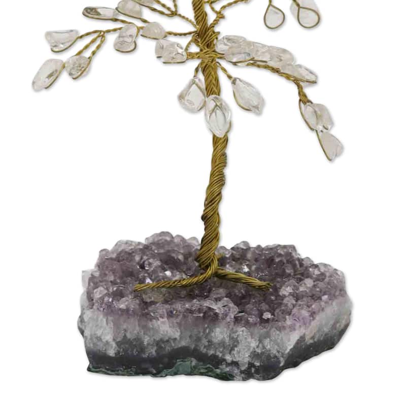 Novica Handmade Spiritual Leaves Quartz And Amethyst Gemstone Tree