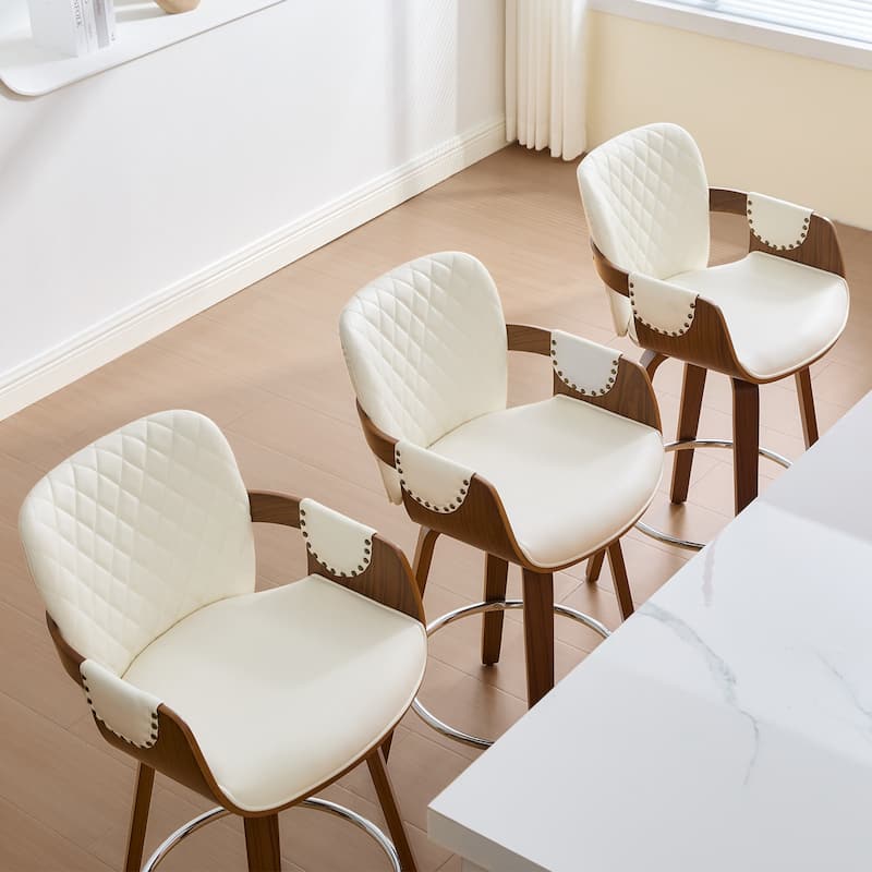 26-Inch Upholstered Swivel Counter Height Bar Stool with Armrests - 36.6"H x19.5"W x 21.3"D