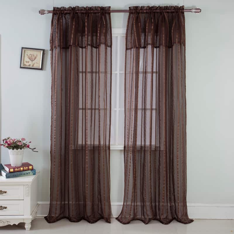 Gretchen Striped Sheer Window Curtain Rod Pocket 90 inch - 54 x 90 in.