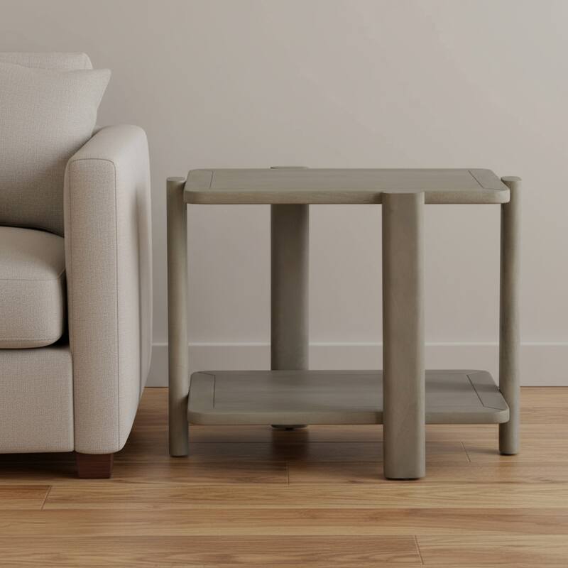 HomeRoots 22" Natural Distressed Solid Wood End Table With Shelf - 26.00 in. x 22.00 in. x 17.00 in. - Natural - Wood