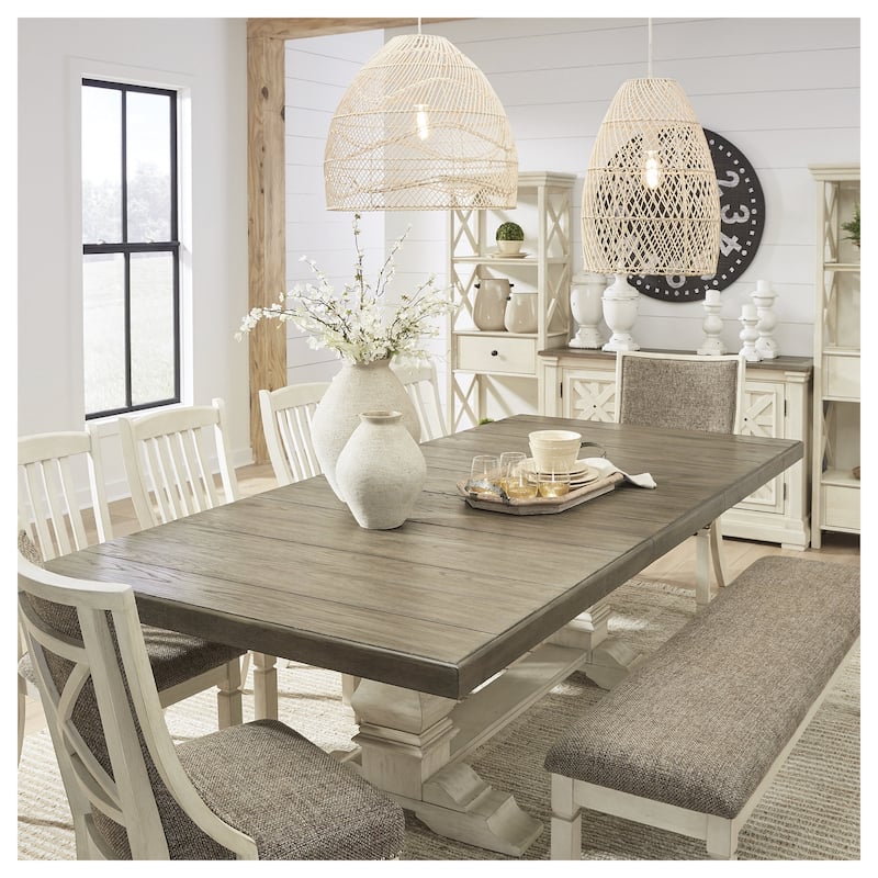 Signature Design by Ashley Bolanburg Brown / Antique White Extension Dining Table - 48"W x 103.25"D x 28.25"H - 48"W x 103.25"D x 28.25"H - Brown / Antique White