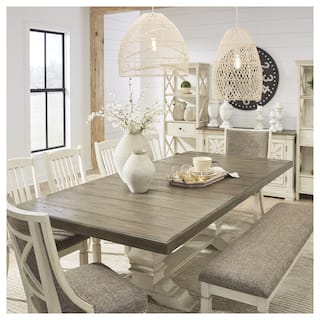 Signature Design by Ashley Bolanburg Brown / Antique White Extension Dining Table - 48"W x 103.25"D x 28.25"H