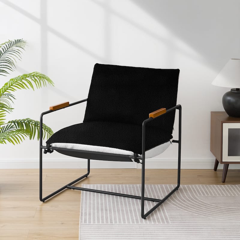 Accent Chair with Detachable Double-sided Cushion, Modern Upholstered Armchair with Metal Frame - 25.2'' H X 30.3'' W X 30.3'' D