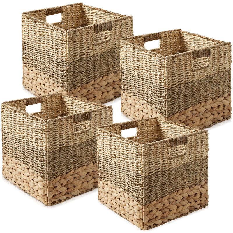 Mixed Weave Hyacinth Seagrass Storage Basket Set Natural Wicker - 13" x 13", 4-Pack